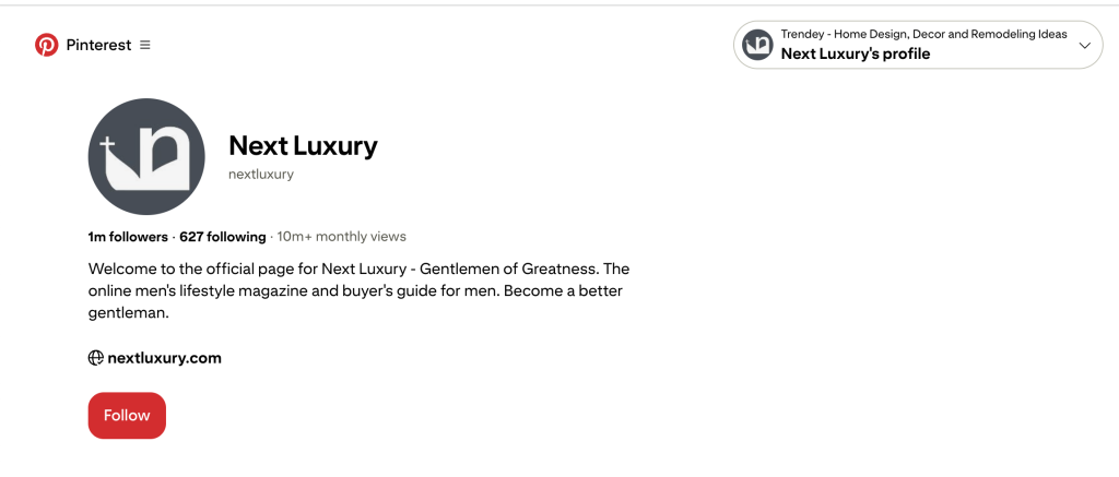 Next Luxury Pinterest nalog